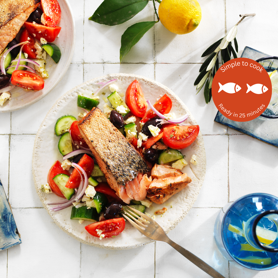 Greek Style Salmon With Salad Fish In The Family