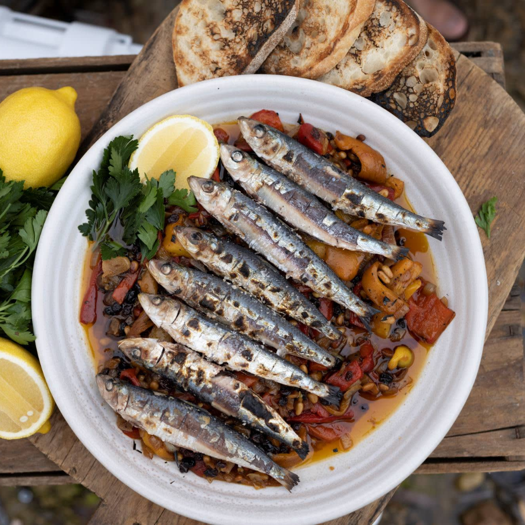 Grilled sardines with peperonata Fish in the Family